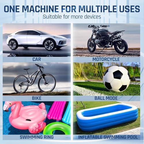 Tire Inflator Portable Air Pump, Cordless Air Compressor for Car Tires, Electric Pump for Ball, Bicycle, Motorcycle (Black)