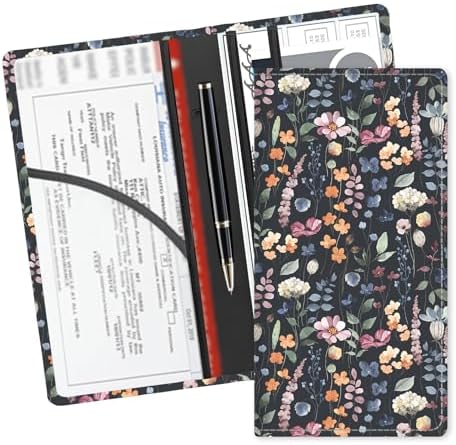 Leather Car Registration and Insurance Card Holder, Cute Car Accessories Vehicle Glove Box Car Organizer for Documents, Cards, License Colorful Boho Leaf