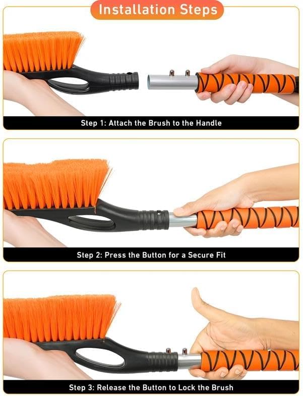 EcoNour 27" Aluminum Ice Scrapers for Car Windshield | Car Snow Scraper Window and Snow Brush with Ergonomic Foam Grip Winter Accessories (Orange)