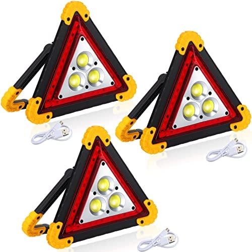 Huquary 3 Pack LED Emergency Triangle, Rechargeable Flashing Warning