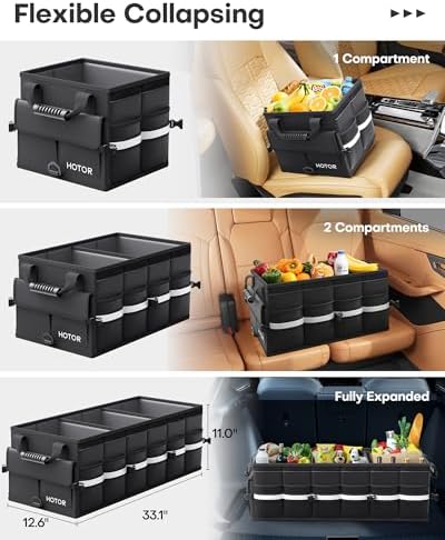 HOTOR Car Trunk Organizer - Foldable Car Storage for SUV, 3 Compartments
