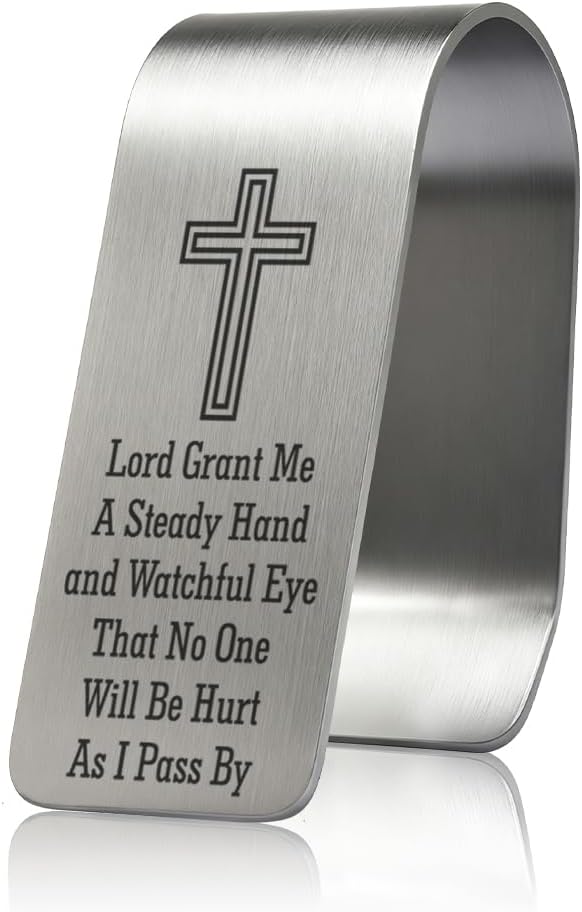 God Grant Me The Serenity to Accept The Things I Cannot Change Engraved Stainless Steel Car Visor Clip, Inspirational Safe Driving Gifts for Family Friend Driver, Drive Safe God Prayer Gifts