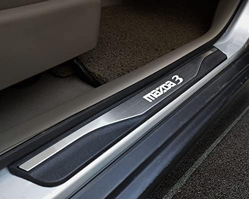 Car Door Sill Scuff Protector, for Mazda 3 2015-2022 Accessories Parts, Door Entry Guard Plate Trim Cover, Auto Interior Accessory Kick Panels 4pcs Set (Silver)