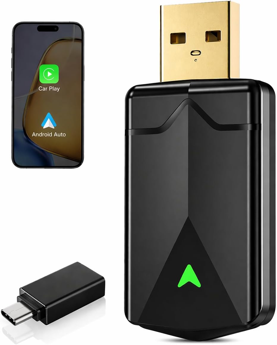 Wireless CarPlay Adapter– Android Auto Wireless Adapter, 5.8GHz Wi-Fi Plug & Play,Mini and Stable iOS 10+/Android 10+, Fast Auto-Connect for Cars 2016+ (1Pcs)