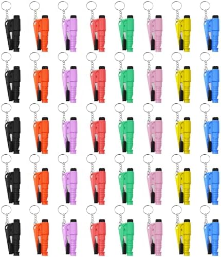 40 Pcs Car Window Breaker Key Chains, 3 in 1 Glass Breaker Seat Belt Cutter Survival Whistle Portable Safety Emergency Escape Tools Multifunctional Car Accessories, 8 Color