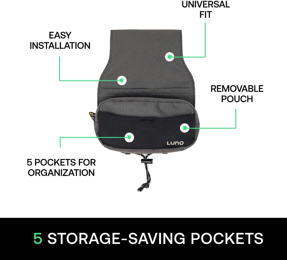 Luno Universal Headrest Organizer – Car Headrest Storage for Car with 5 Pockets, Removable MOLLE Pouch & Customizable Storage | Fits All Vehicles for Camping, Overlanding & Everyday Gear Access