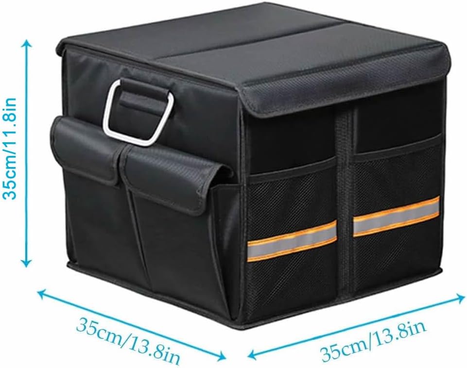 Tianle Car Trunk Organizer - Collapsible Trunk Organizer with Foldable Cover Aluminium Alloy Handle Reflective Strip for Auto, SUV, Truck, Minivan (S Black)