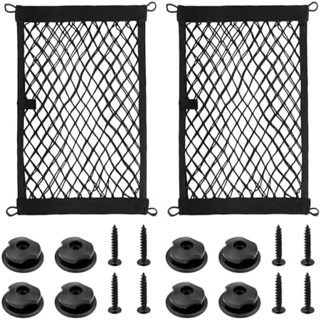 Small Cargo Net Pocket, 2-Pack Elastic Mesh Storage Organizer for Car, Trunk, RV, Boat, and Home, Mesh Pouch with Hooks & Screws (17.7” x 9.8”)