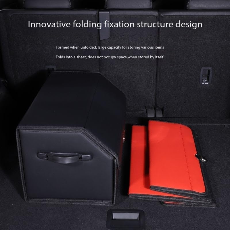 Leather Storage Box Car Trunk Organizer for Trunk SUV Sedan, Leather Foldable Storage Box with Lid (Black 14.9" L*12.2" W*11.8" H)