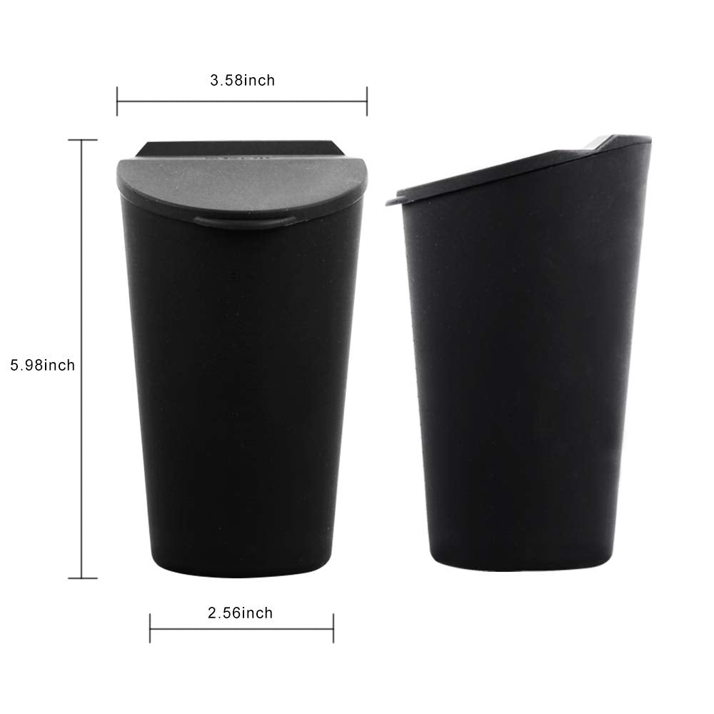 Silicone Trash Can with Lid - Car Cup Holder Trash Bin for Auto, Home, Office (Black)