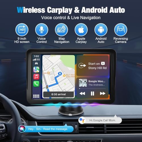 Carplay Screen for Car, 9 inch Wireless Carplay (Black)