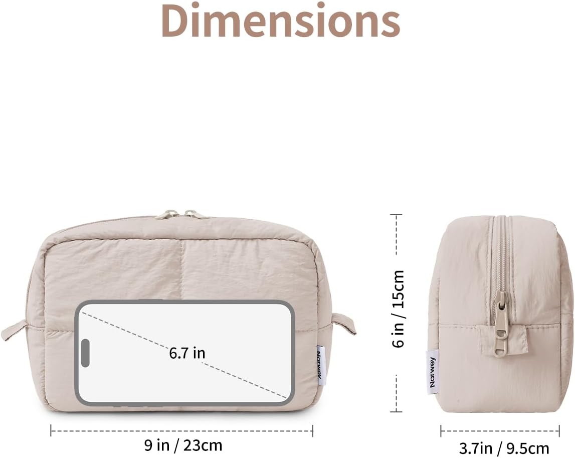 Narwey Puffy Makeup Bag Travel Toiletry Bag, Quilted Cosmetic Bag for Women
