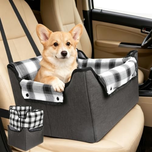 Dog Car Seats for Small Dogs,Foldable Pet Front Seat Dog Car Seat,Elevated Dogs Booster Truck Seat,Detachable and Washable Inner Lining,Reduces Anxiety & Road Trips,Up to 20lbs, Fits Front/Back Seats