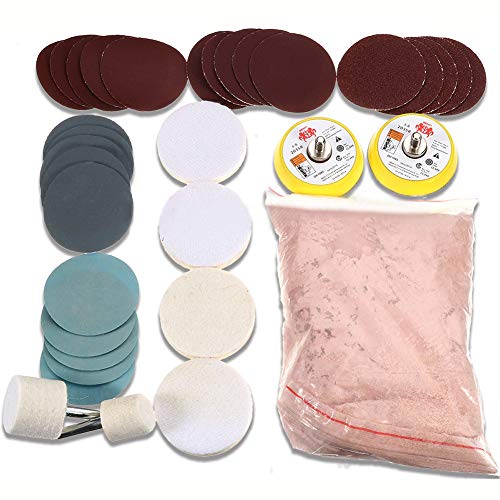 Glass Polishing Kit, 34pcs/Set Glass Scratch Remover, Window Windscreen Scratch Repair Kit with Cerium Oxide Polishing Powder/Polishing Pad/Polishing Wheel