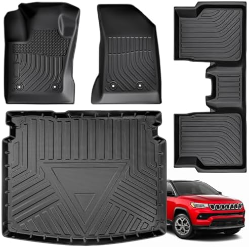 Weather Liner® for Jeep Compass Floor Mats 2026 2025 2024 2023 2022 2021 2020 2019 2018 2017, All Weather TPE Car Floor Mats Custom Fit for Front Rear Trunk Liner Set 4 PCS Accessories for Compass