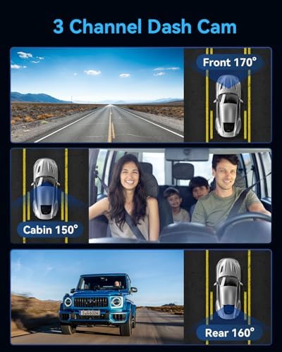 Dash Cam Front and Rear Inside 3 Channel, 4K Full HD Dash Camera for Cars