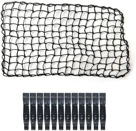 Car Cargo Net, 22" x 38" Elastic Mesh Stretch to 44" x 76", Cargo Bungee Net with 2" x 2" Tight Mesh and 12 Adjustable Hooks, Luggage Netting Accessories for Most Vehicles (Black)
