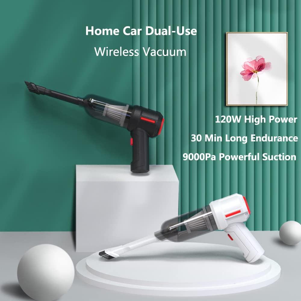 Portable Car Vacuum Blower Cordless Rechargeable, 9000pa Strong Suction 120w High Power Handheld Rechargeable Car Vacuum Cordless Air Blower for Computer, Pet Hairs (Black)