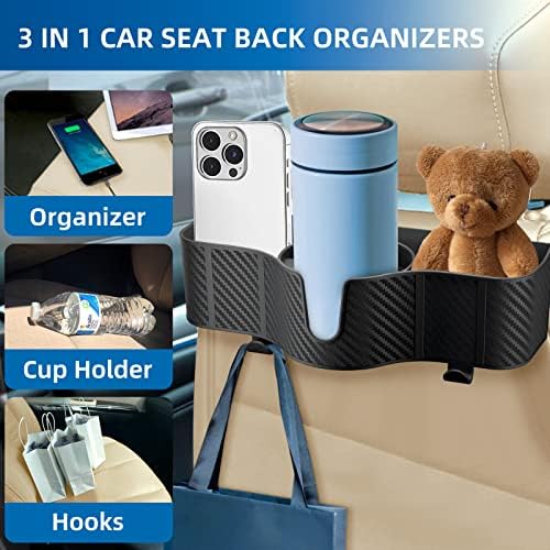 OUSHASAA 3-in-1 Car Headrest Backseat Organizer with 3.7" Backseat Cup Holder for Car, Seat Back Organizer with Hooks (2pc)