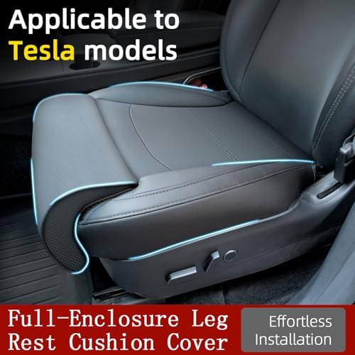 Tesla Model 3/Y Seat Cushion Cover with Memory Foam Leg Support, Premium Waterproof Leather, Non-Slip Base, Full Coverage Design, Model 3 (2024-2025) & Model Y (2026 Long Range) Juniper
