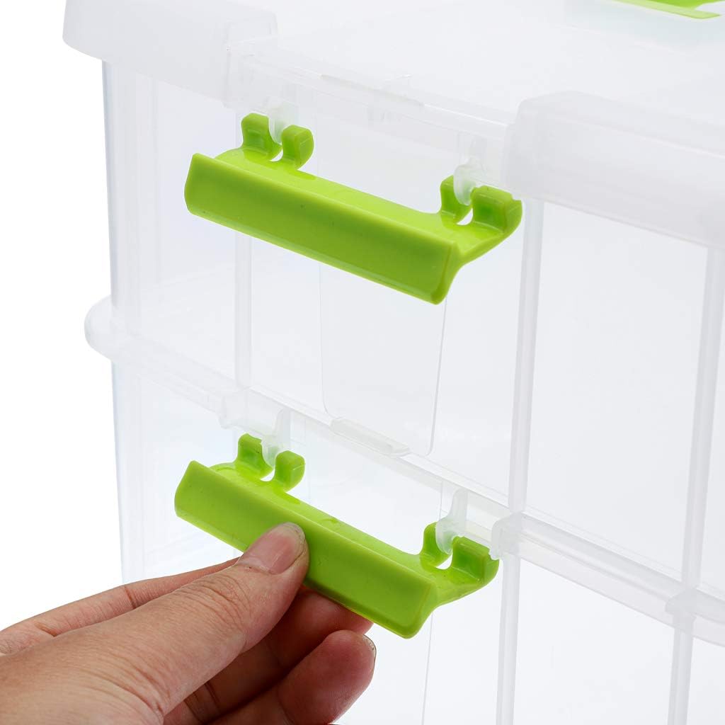 BTSKY 2 Layer Stack & Carry Box, Plastic Multipurpose Portable Storage Container Box Handled Organizer Storage Box for Organizing Stationery, Sewing, Art Craft, Jewelry and Beauty Supplies Green
