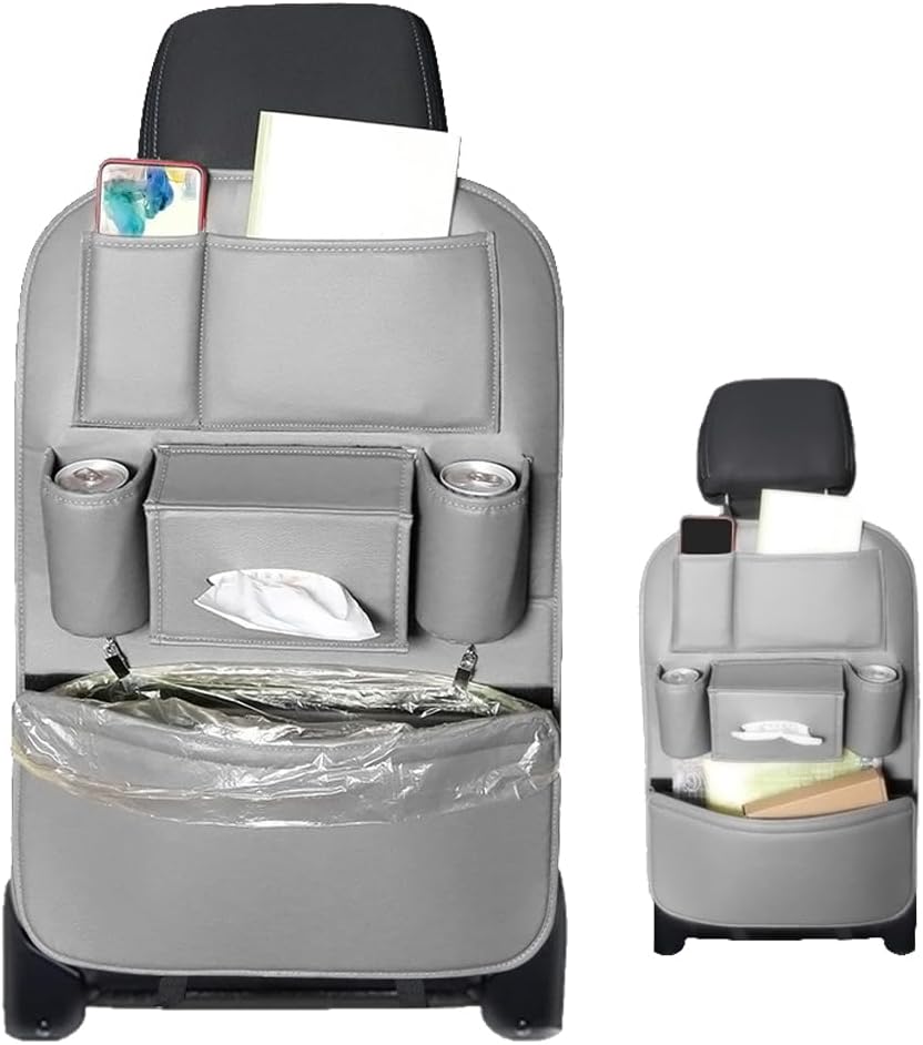 1PCS Car Backseat Organizer Seat Back Protectors Kick Mats, PU Leather Car Storage Organizer Hanging Bag with Car Tissue Holder Kids Toys Storage Car Accessories (Black)