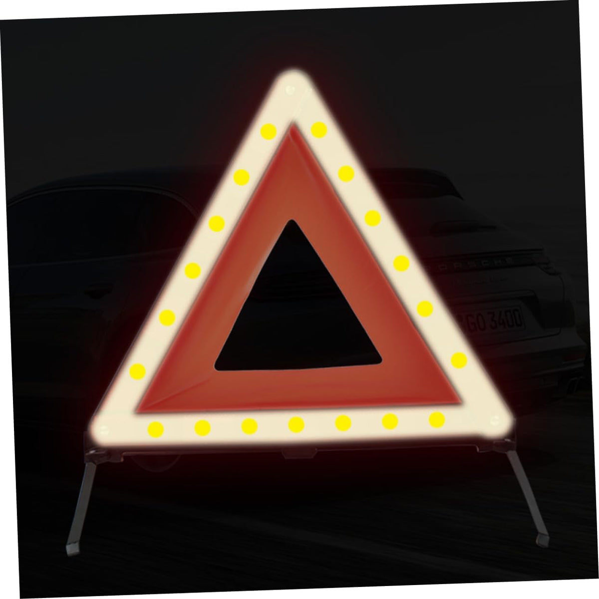 Red Foldable Roadside Hazard Warning Triangle Sign with Weighted Base