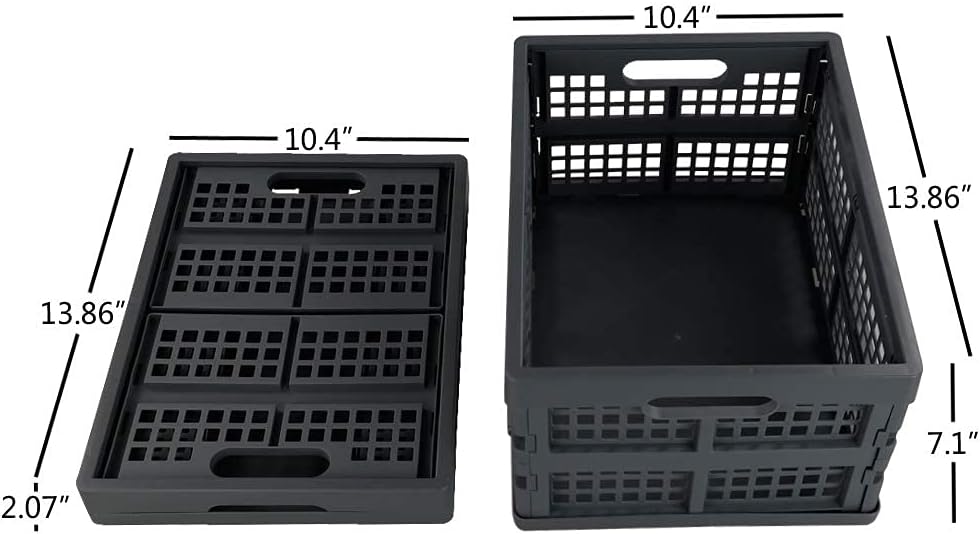 Idotry 3-PACK 15 L Folding Storage Crates, Stackable Collapsible Basket | Space-Saving Utility Containers, Dual Side Carry Cutout Handles, for Garage, Car, Grocery & Home Organization