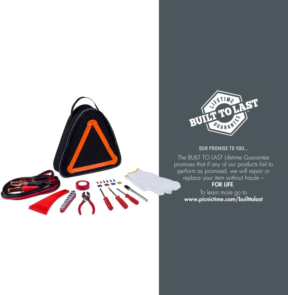 PICNIC TIME NFL Roadside Emergency Car Kit, Auto Vehicle Safety Road Side Assistance with Jumper Cables and Car Tool Kit, (Black with Orange Accents)