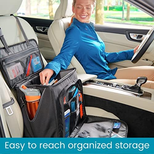 High Road Car Office Organizer - Front Seat Organizer with Desk Supplies Compartment, Laptop Sleeve, 2 Bottle Holders, Storage Cover and Padded Shoulder Strap for Cars, Trucks and Patrol Vehicles