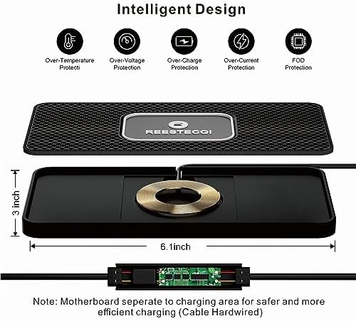 Wireless Car Charger Pad, REESTECQI 15W Wireless Charging Pad for Car Non Slip Phone Car Wireless Charger [40W Car Charger Included] for iPhone 17 16 15 14 13, AirPods 3/Pro 2, Samsung S26/S25/S24