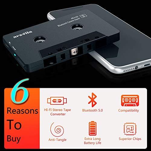 Arsvita Bluetooth 5.0 Wireless Cassette Adapter & Car Audio Cassette to Aux Adapter