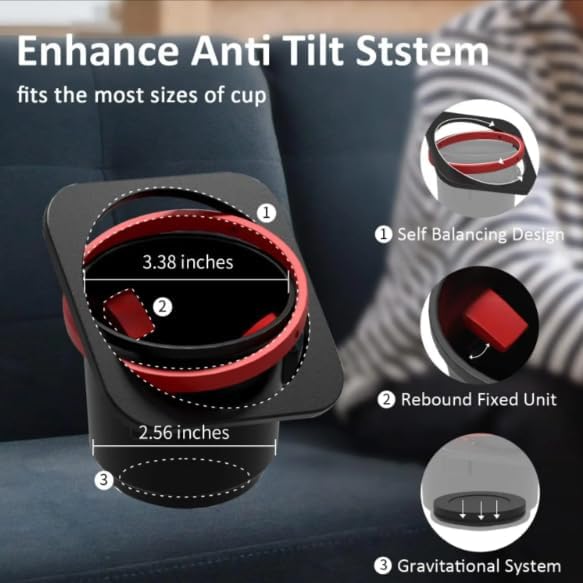 2 Pack Couch KIT SELF Balancing Console Outdoor Indoor Cup Holder Original Tray - Drinks & Snacks Sofa Caddy, Table with Storage and Organizer - for Living Rooms, RV, and Cars, Black, for Gift