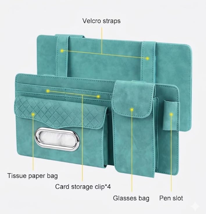 Multifunctional Car Visor Organizer (Suede leather - Blue)
