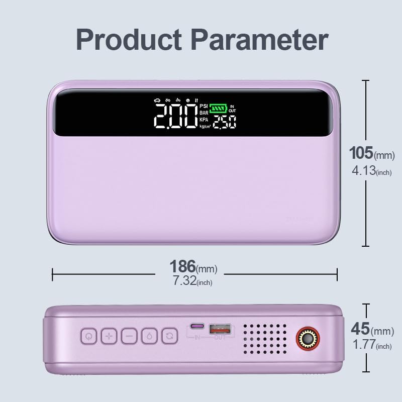 PD 65W Portable Car Jump Starter with Air Compressor,3000A Portable Jump Starter Pack with 150PSI Tire Inflator,(Up to 8L Gas/6.5L Diesel Engine),Fast Charging Power Bank (Pink)
