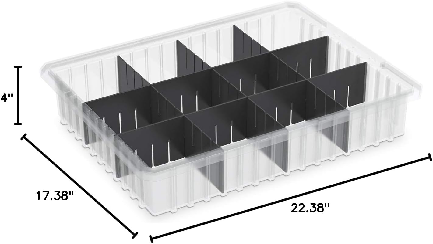 Akro-Mils 33224 Akro-Grid Plastic Slotted Dividable Modu Box Stackable Grid Storage Tote Container, (22-3/8-Inch L x 17-3/8-Inch W x 4-Inch H), (6 Pack), Blue