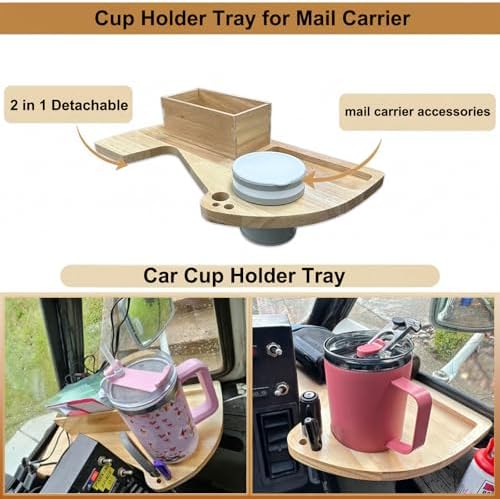 Cup Holder Tray for USPS Mail Carrier/LLV, 2 in 1 Detachable Postal Mail Truck Car Cup Holder Tray, Holds Cup,Scanner,Pen,Marker and A Box for the Forms, Gift for Mailers