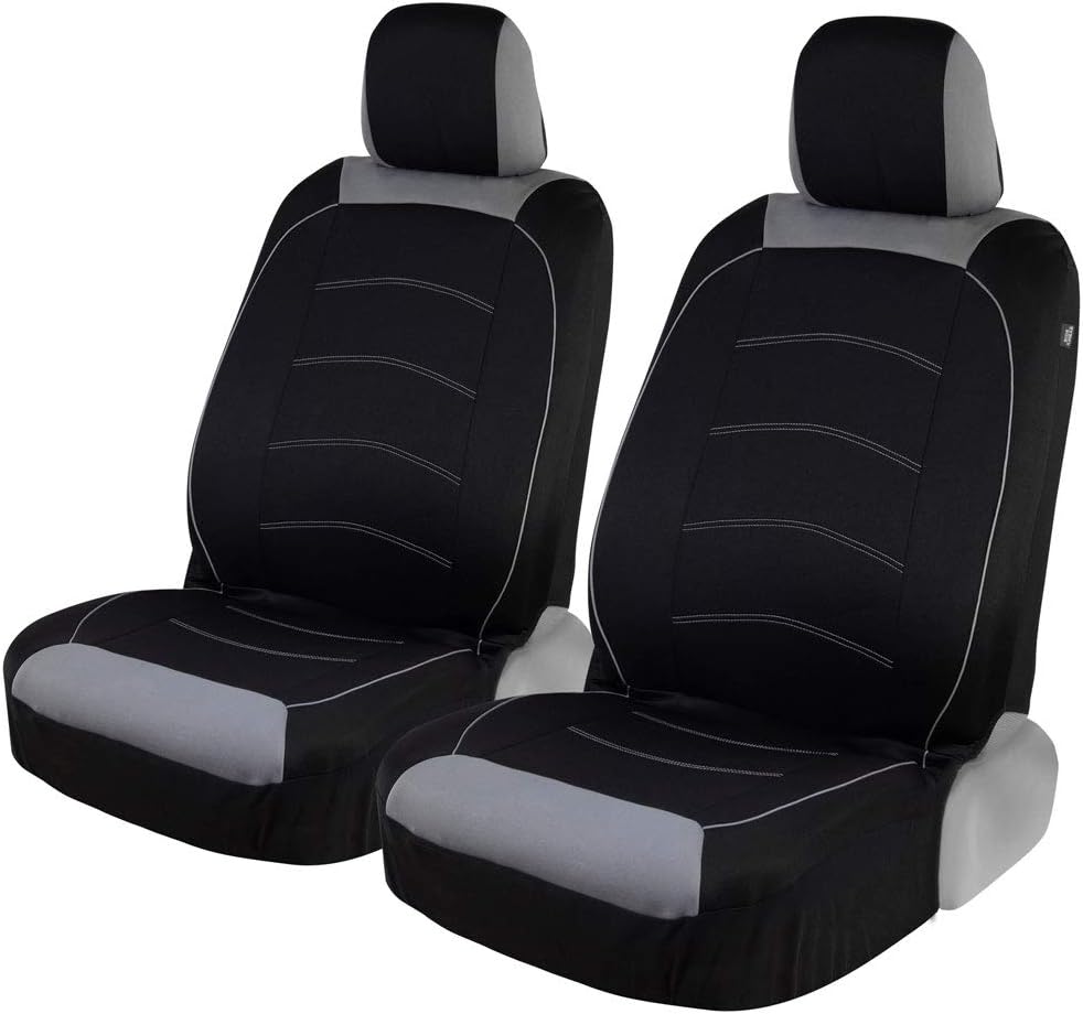 Motor Trend Front & Rear Car Seat Covers Full Set - Gray Cloth Bucket Seat Covers for Front Seats + Waterproof Rear Split Bench Cover – Universal Fit for Car Truck SUV Van Interior Protection