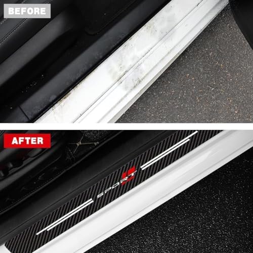 4 Pcs Car Door Sill Protector for GMC Canyon Crew Cab 2023-2026, Scuff Plate Guards Carbon Fiber Leather Anti-Scratch Decorative Entry Step Stickers