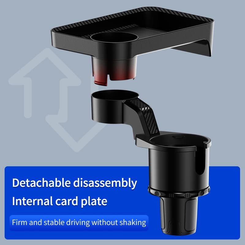 Car Cup Holder Tray, 2 in 1 Cup Holder Expander Car Food Table Tray with Adjustable Base, 360° Rotate Car Tray for Eating, Detachable Car Table Fits Yeti, Hydro Flask 16-46 oz