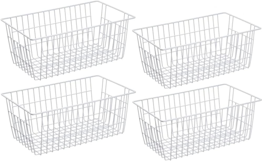 Slideep Wire Baskets Farmhouse Freezer Organizer Storage Bin Basket with Handles, Food Storage for Kitchen Cabinets, Pantry, Closet, Bedroom, Bathroom, Office 3 Pack