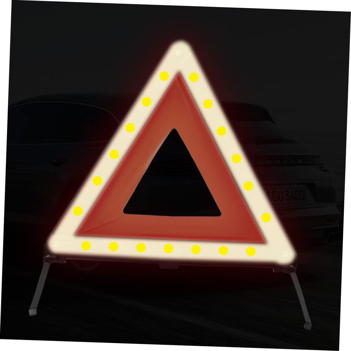 Reflective Roadside Hazard Warning Triangle Sign with Weighted Base