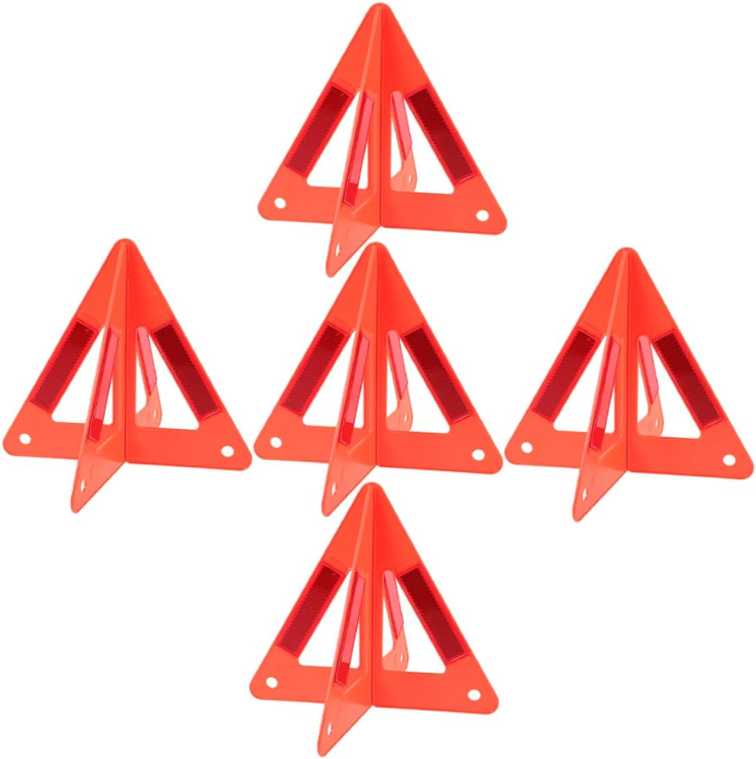 GANAZONO 5pcs Triangle Warning Signs Plastic Reflective Roadside Auto