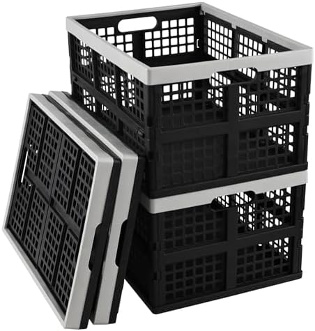 Xyskin 42 L Large Collapsible Storage Crates, 4-Pack Folding Plastic Basket