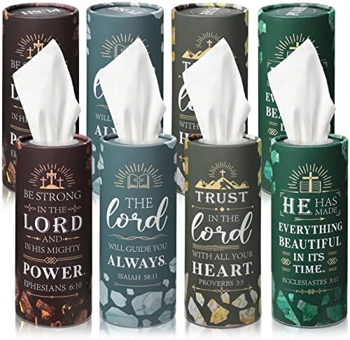 PerKoop 8 Pcs Car Tissue Holder Christian Verses Cylinder Boxes with Facial Tissue Bulk Religious Disposable Round Bible Napkins for Women Teacher Prayer Nurse Mother's Day Holiday Supplies Gifts