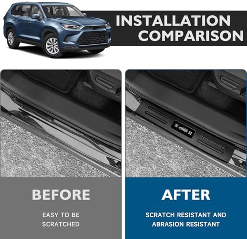 BIBLOZ ABS Material Door Sill Protector Compatible with Toyota Grand Highlander (Include Hybrid) LE/XLE/Limited/Platinum Accessories 2024 2025 2026 Door Sill Guards Trim(Not for Highlander)