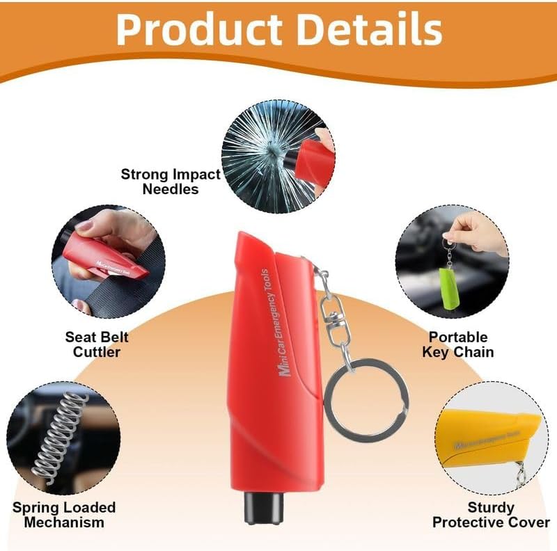 10pcs Car Window Breaker & Seatbelt Cutter Keychains,Compact Emergency Escape Tools, Multifunctional Safety Accessories for All Vehicles