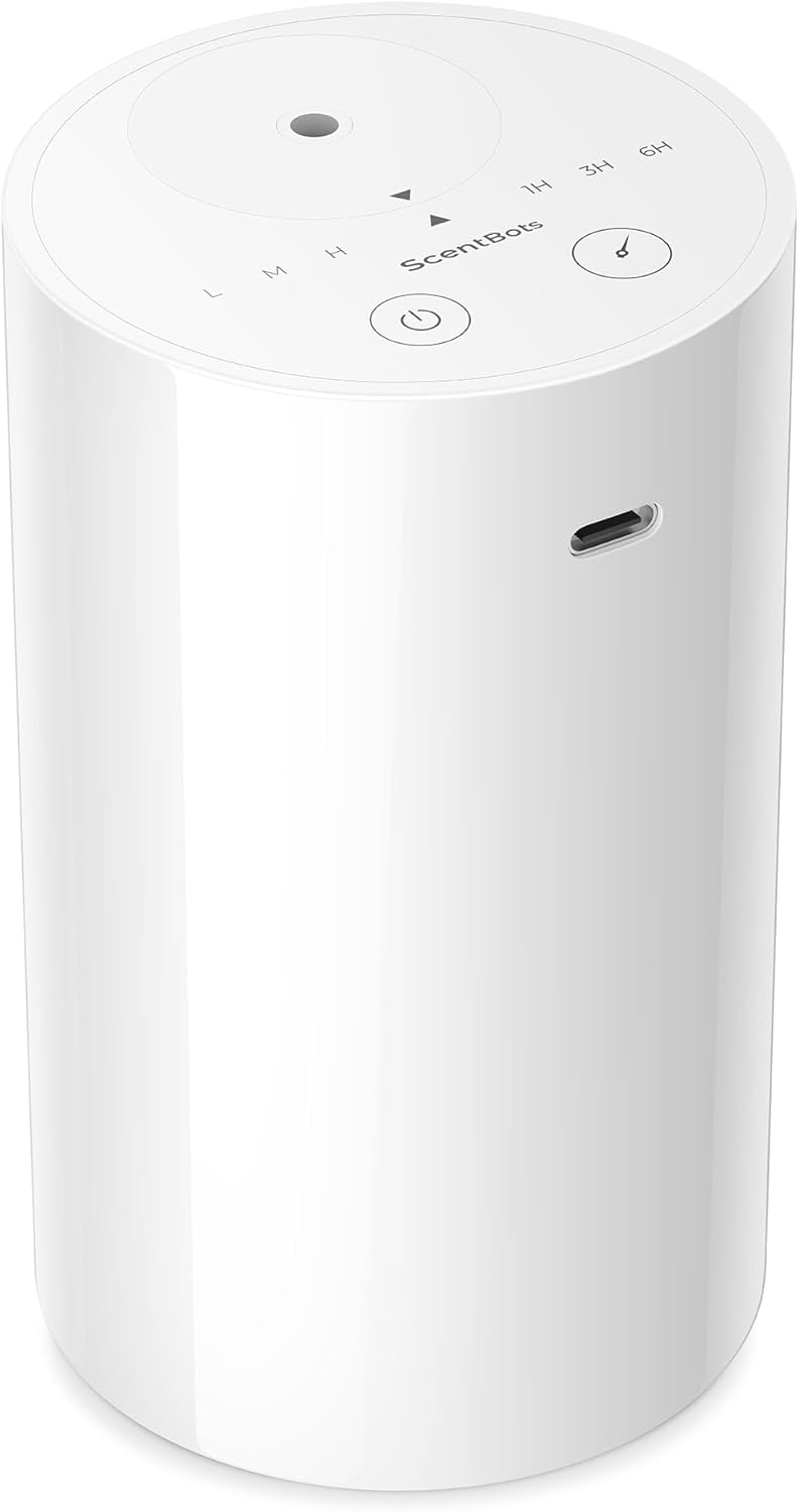 Waterless Essential Oil Diffuser for Home, Cordless Rechargeable Aromatherapy Scent Air Diffuser with 1/3/6H Countdown Timers or Timer-Off, L/M/H Mist Levels for Car Room Hotel Office, White