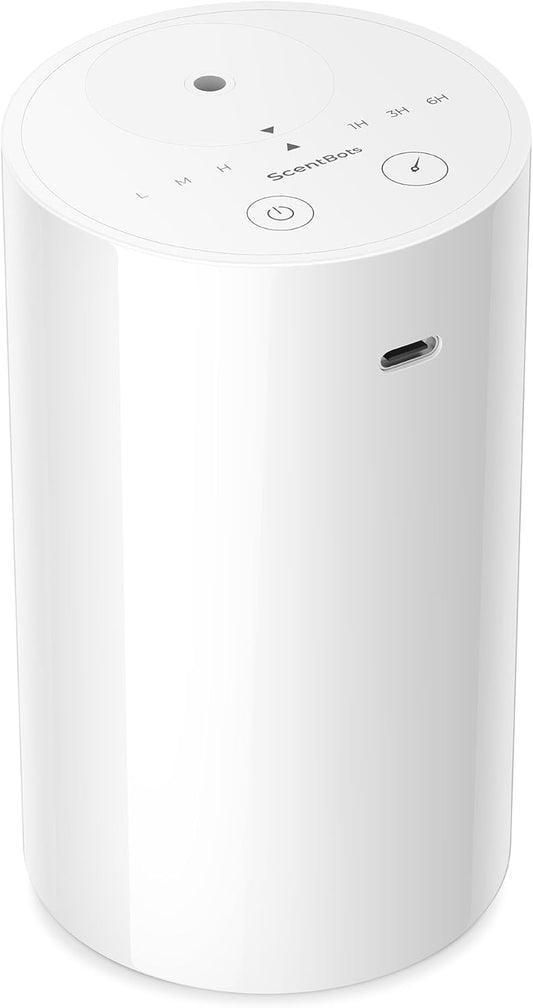 Waterless Essential Oil Diffuser for Home, Cordless Rechargeable Aromatherapy Scent Air Diffuser with 1/3/6H Countdown Timers or Timer-Off, L/M/H Mist Levels for Car Room Hotel Office, White