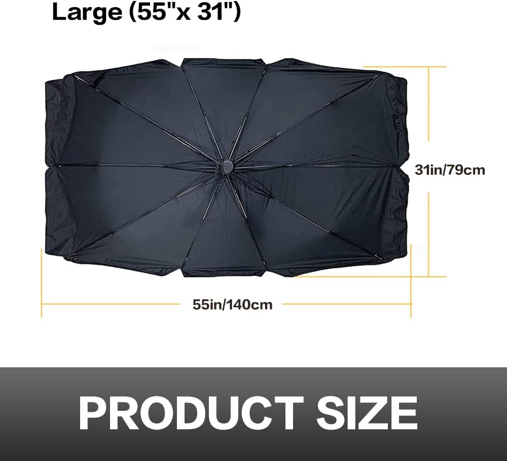 Car Sunshade Umbrella,Upgraded Windshield Cover Sun Shade,UV Reflecting Portable Front Window Cover,Universal Car Windshield Sunshades,UV Block for Front Windows,Fits Most Vehicles (55"x 31")